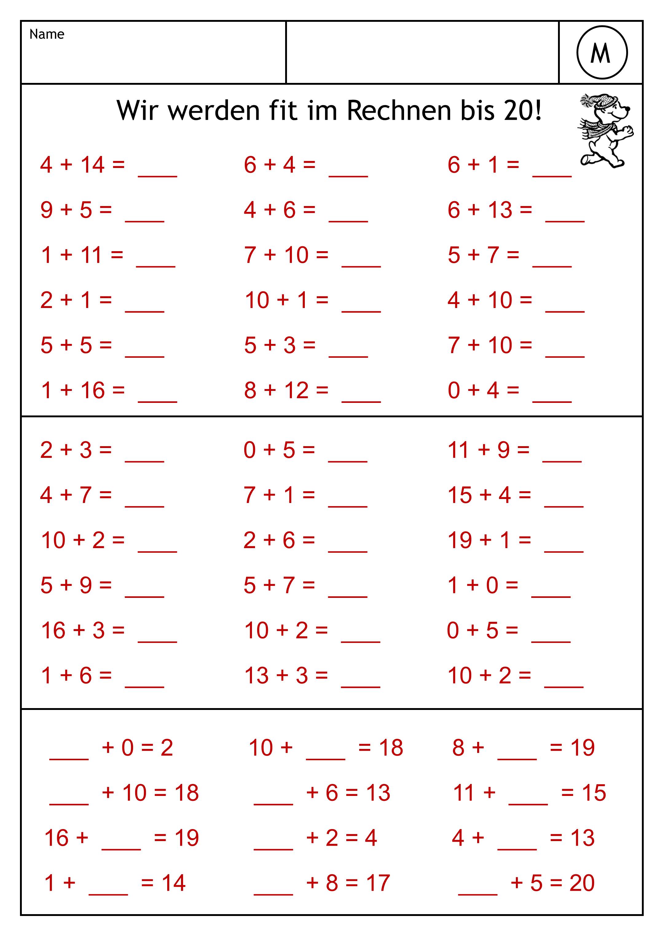 Arbeitsblatt Vorschule \u00bb Arbeitsblatt Mathe 1 Klasse  Kostenlose druckbare Arbeitsbl\u00e4tter f\u00fcr 